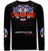 TONY BACKER Heren Sweater met Print - Tiger Couture - 3717 - Zwart