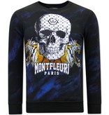 TONY BACKER Heren Sweater met Print - Skull Tiger - 3680 - Zwart