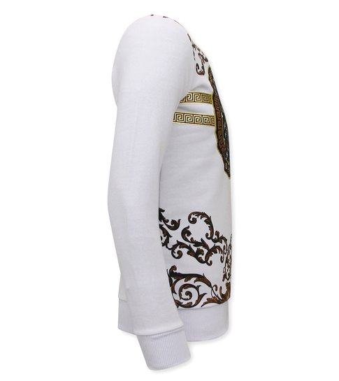 TONY BACKER Heren Sweater met Print - Snake Skull - 3674 - Wit