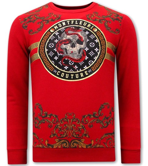 TONY BACKER Heren Sweater met Print - Snake Skull - 3674 - Rood