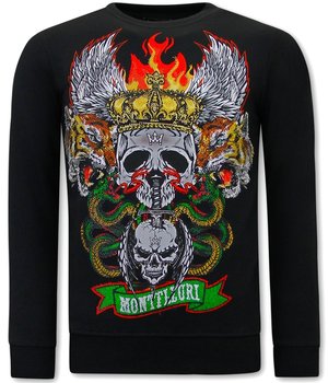 TONY BACKER Heren Sweater met Print - Skull Head - 3662 - Zwart