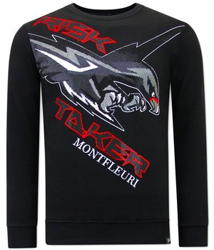 TONY BACKER Heren Sweater met Print - Eagle Head - 3645 - Zwart