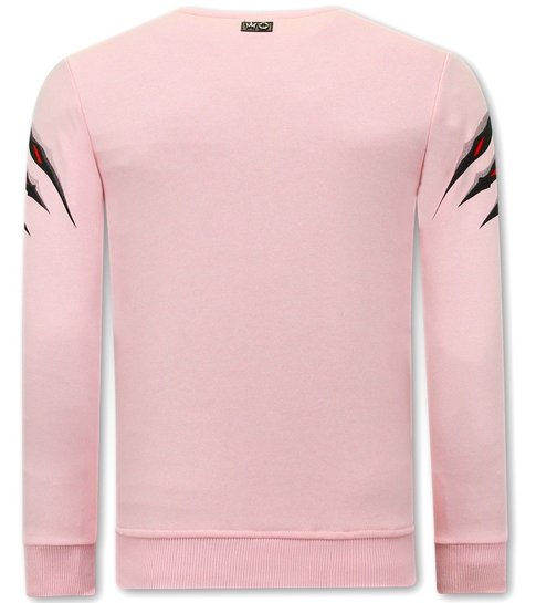 TONY BACKER Heren Sweater met Print - Tiger Head - 3636 - Roze