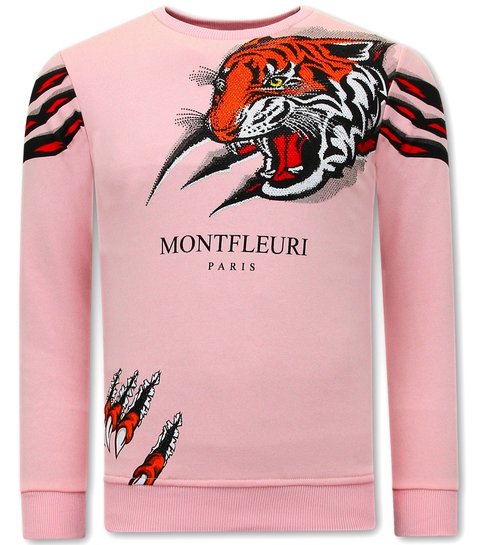 TONY BACKER Heren Sweater met Print - Tiger Head - 3636 - Roze