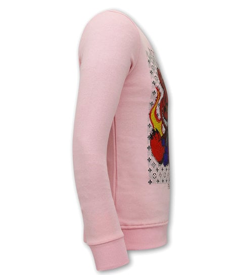 TONY BACKER Heren Sweater met Print - Monster Teddy Bear - 3631 - Roze