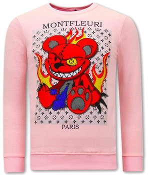 TONY BACKER Heren Sweater met Print - Monster Teddy Bear - 3631 - Roze
