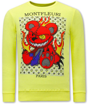 TONY BACKER Heren Sweater met Print - Monster Teddy Bear - 3631 - Geel