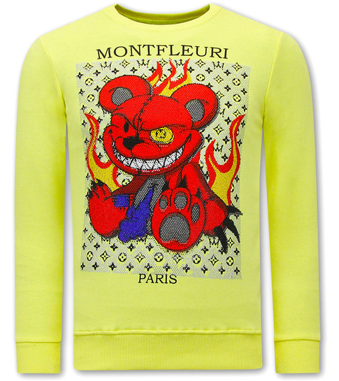 TONY BACKER Heren Sweater met Print - Monster Teddy Bear - 3631 - Geel