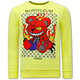 Heren Sweater met Print - Monster Teddy Bear - 3631 - Geel