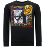 TONY BACKER Heren Sweater met Print - Tiger Poster - 3627 - Zwart