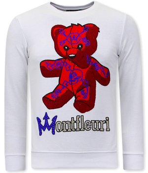 TONY BACKER Heren Sweater met Print  Teddy Bear - 3617 - Wit