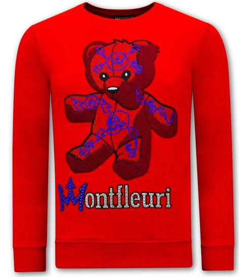 TONY BACKER Heren Sweater met Print  Teddy Bear - 3617 - Rood