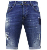 Local Fanatic Heren Korte Jeans met Verfspatten Stretch -1035-SH- Blauw