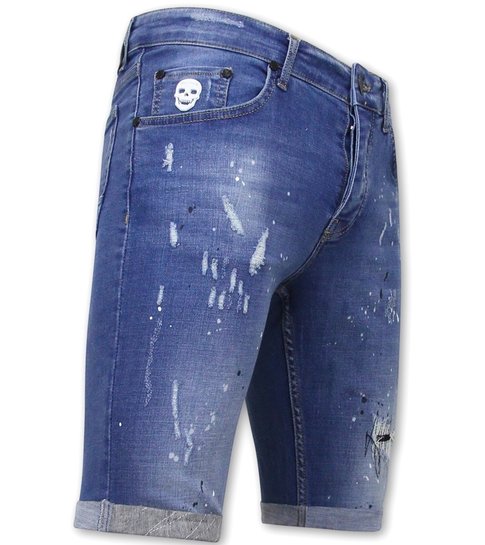 Local Fanatic Korte Broek Skinny met Verfspatten -1031-SH- Blauw