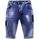 Korte Skinny Broek met Verfspatten Heren -1008-SH- Blauw