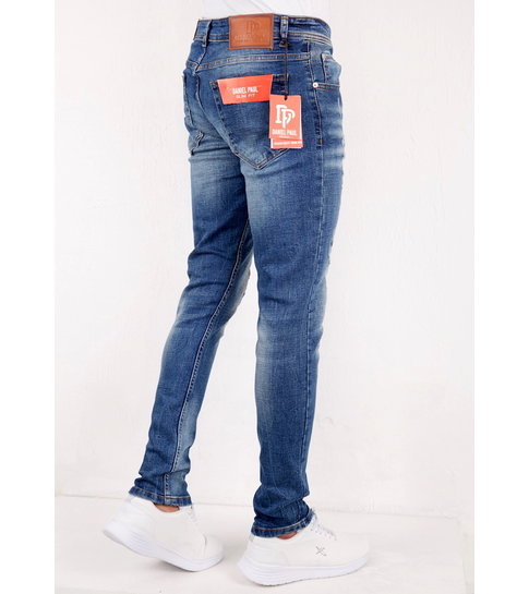 TRUE RISE Heren Slim Fit Spijkerbroek met Scheuren - SLM-33 - Blauw