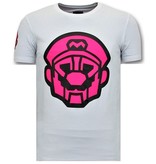 Local Fanatic Heren T shirts met Print  - Mario Neon Opdruk - Wit