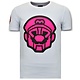 Heren T shirts met Print  - Mario Neon Opdruk - Wit