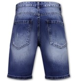 Enos Korte Spijkerbroek met Gaten - Denim Short - 953- Blauw