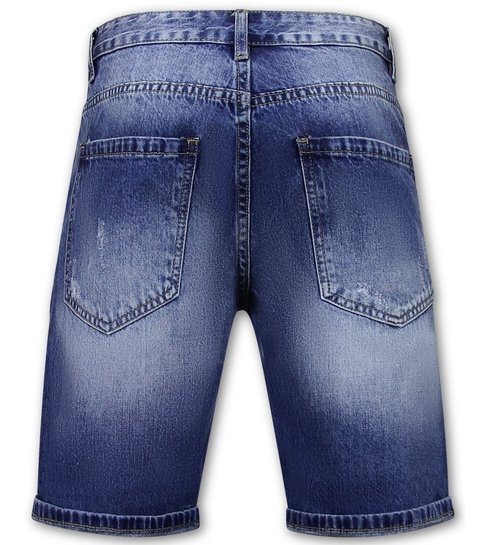 Enos Korte Spijkerbroek met Gaten - Denim Short - 953NW - Blauw