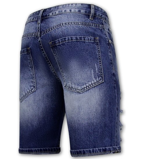 Enos Korte Spijkerbroek met Gaten - Denim Short - 953NW - Blauw