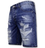 Enos Korte Spijkerbroek met Gaten - Denim Short - 953NW - Blauw