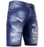 Enos Korte Spijkerbroek met Gaten - Denim Short - 953NW - Blauw