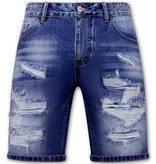 Enos Korte Spijkerbroek met Gaten - Denim Short - 953NW - Blauw