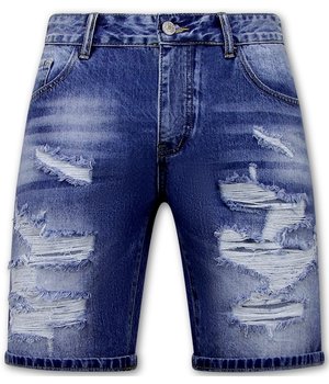 Enos Korte Spijkerbroek met Gaten - Denim Short - 953NW - Blauw