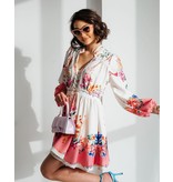 PARISIAN Halflange  Luxe  Dames  Jurk - 21235 - Wit /Roze PARISIAN Halflange  Luxe  Dames  Jurk - 21235 - Wit /Roze