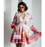 PARISIAN Halflange  Luxe  Dames  Jurk - 21235 - Wit /Roze PARISIAN Halflange  Luxe  Dames  Jurk - 21235 - Wit /Roze