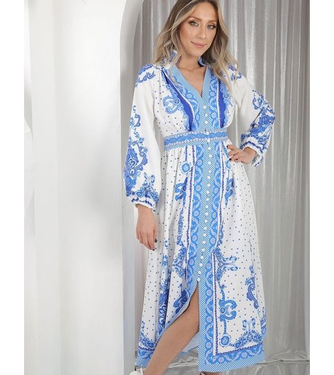 PARISIAN Lange  Luxe  Dames  Jurk - 21405 - Wit / Blauw