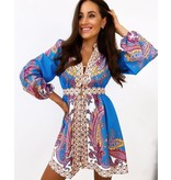 PARISIAN Halflange  Luxe  Dames  Jurk - 21495 - Beige / Blauw