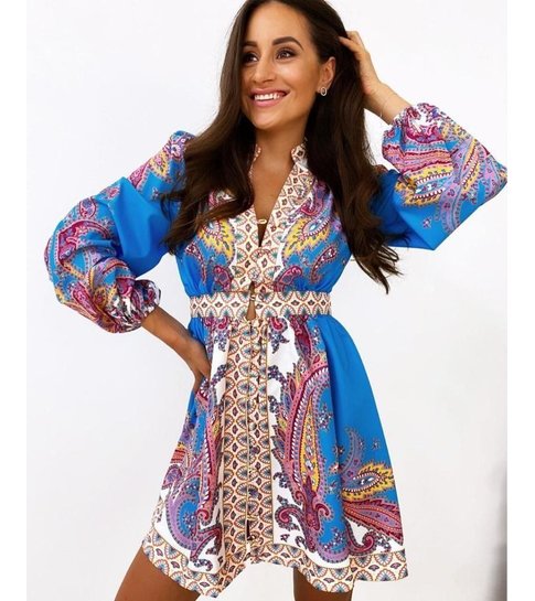 PARISIAN Halflange  Luxe  Dames  Jurk - 21495 - Beige / Blauw