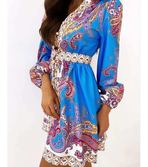 PARISIAN Halflange  Luxe  Dames  Jurk - 21495 - Beige / Blauw