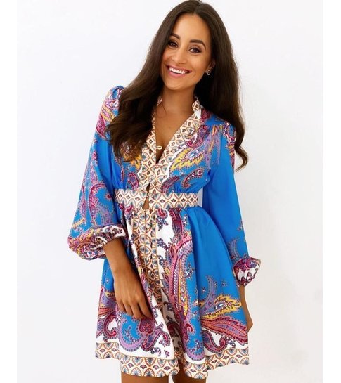 PARISIAN Halflange  Luxe  Dames  Jurk - 21495 - Beige / Blauw