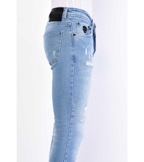 TRUE RISE Lichtblauwe Spijkerbroek Heren met Gaten - Slim Fit - DC-026
