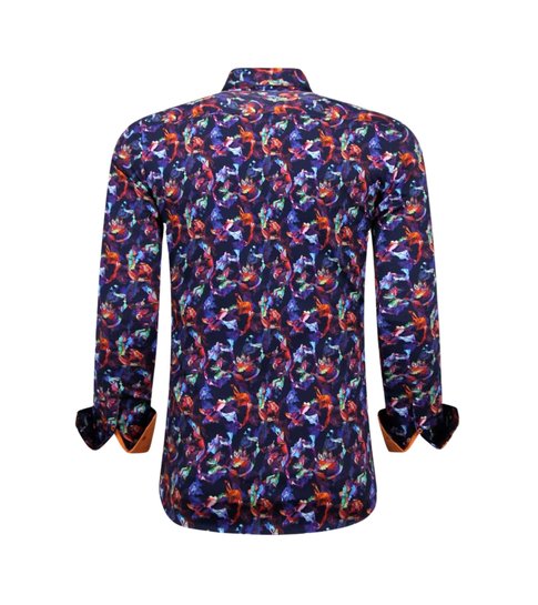 TONY BACKER Luxe Heren Slim Fit Overhemden - 3071 - Oranje/Paars
