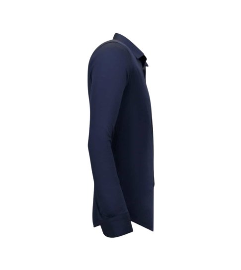 TONY BACKER Luxe Aparte Blanco Heren Overhemden - Slim Fit - 3081- Navy