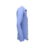 TONY BACKER Luxe Blanco Heren Overhemden Lange mouw - Slim Fit - 3082 - Blauw