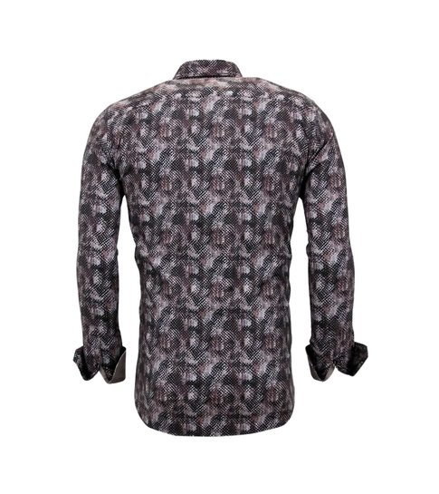 TONY BACKER Luxe Heren Slim Fit Blouse -  Digitale Print - 3060 - Bruin