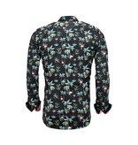 TONY BACKER Luxe Casual  Heren Overhemden - Digitale Bloemen Print - 3056 - Zwart