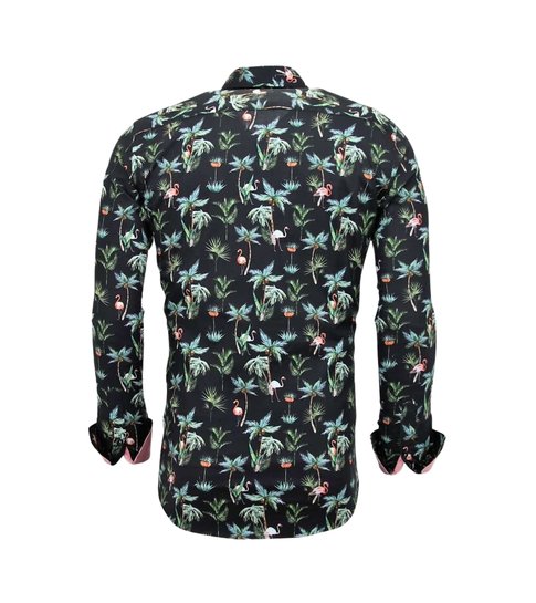TONY BACKER Luxe Casual  Heren Overhemden - Digitale Bloemen Print - 3056 - Zwart