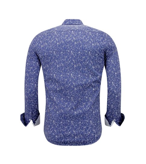 TONY BACKER Heren Overhemd Bloemenprint- Slim Fit - 3085 - Blauw