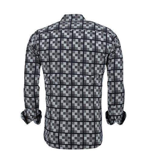 TONY BACKER Italiaanse Overhemden Heren - Schess Motief Blouse - 3020 - Blauw