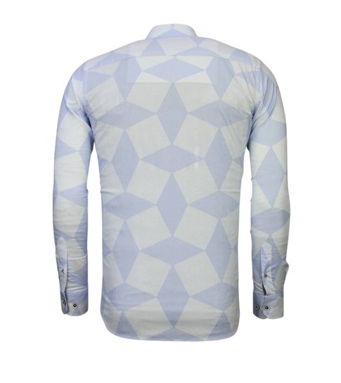 TONY BACKER Italiaanse Overhemden - Slim Fit Overhemd - Blouse Line Pattern - Licht Blauw