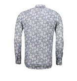 TONY BACKER Italiaanse Overhemden - Slim Fit Overhemd - Blouse Drawn Flower Pattern - Blauw