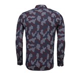 TONY BACKER Italiaanse Overhemden - Slim Fit Overhemd - Blouse Dotted Camouflage Pattern - Zwart