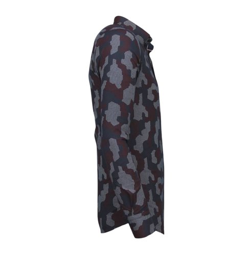 TONY BACKER Italiaanse Overhemden - Slim Fit Overhemd - Blouse Dotted Camouflage Pattern - Zwart