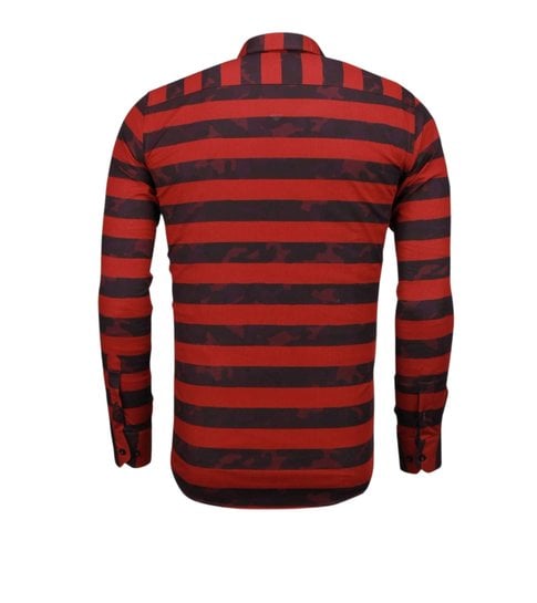 TONY BACKER Italiaanse Overhemden - Slim Fit Overhemd - Blouse Big Stripe Camouflage Pattern - Rood